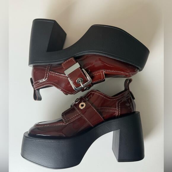 Larroude Stewart 100mm Patent Leather Platform Oxfords in Maroon - Picture 5 of 10